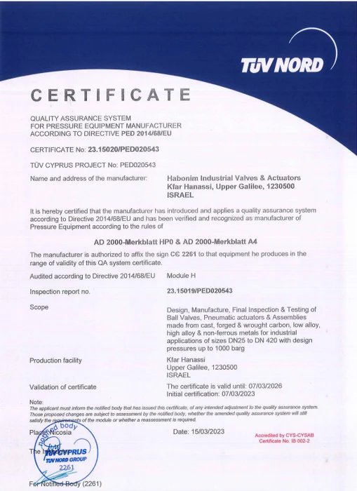 Habonim AD2000 Merkblatt Certificate